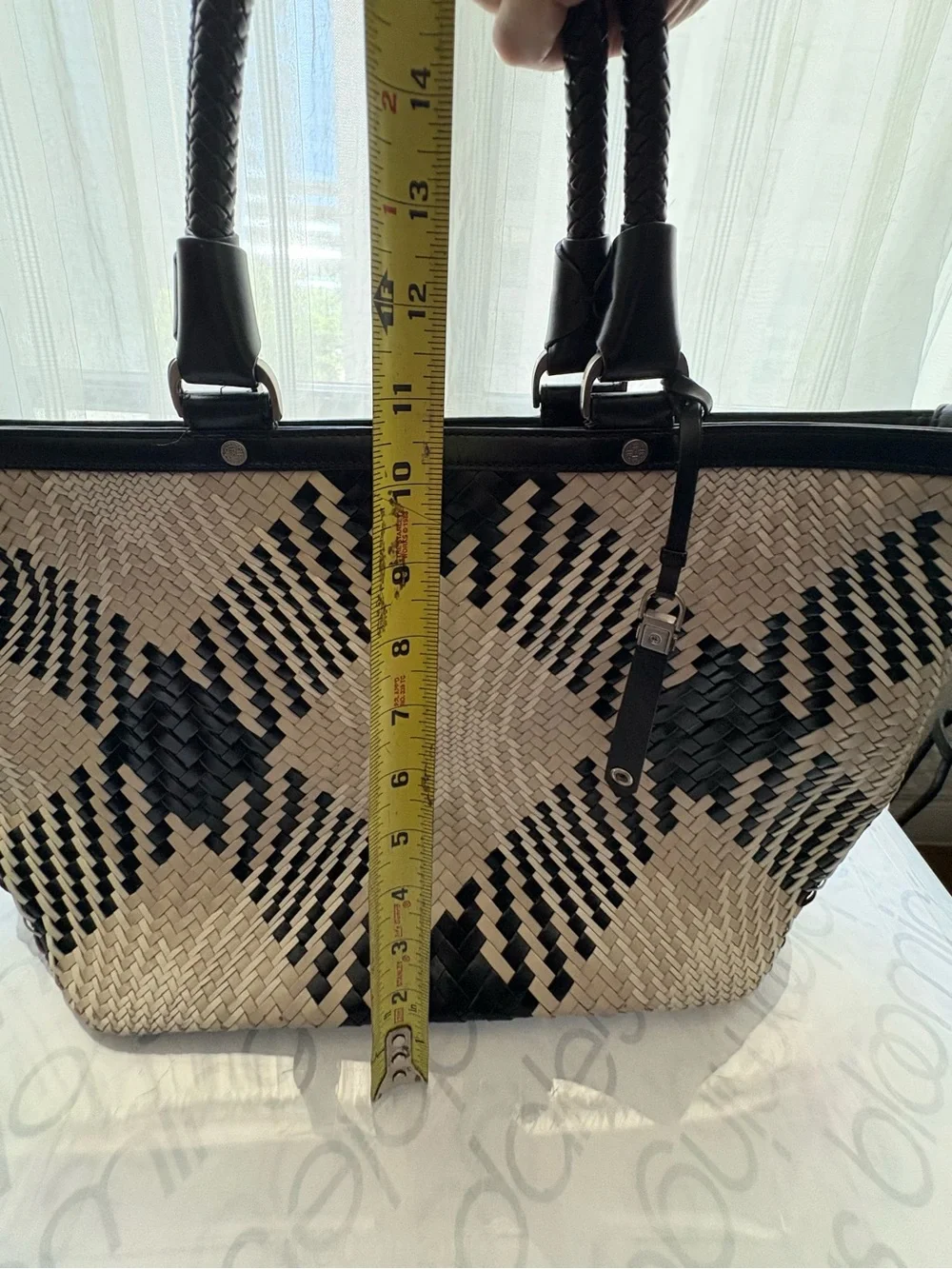 Cole Haan Black/Cream Woven genuine leather BrandNEw W/out tag East West tote